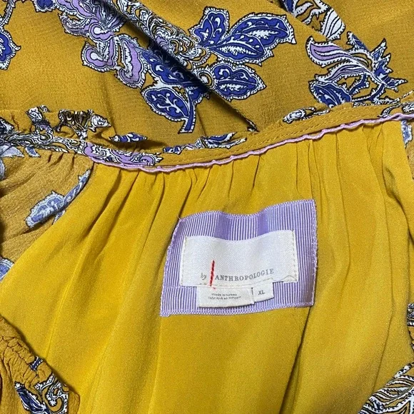 Anthropologie Robin Tiered Mustard Floral Ruffle Short Dress - Picture 2 of 4